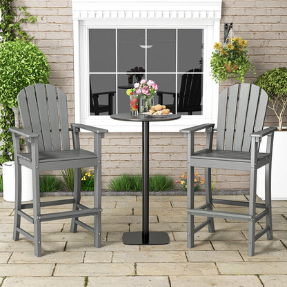 Set of 2 Counter Height Outdoor HDPE Bar Stool with Armrests and Footrest-Black