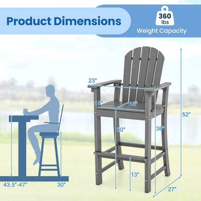 Set of 2 Counter Height Outdoor HDPE Bar Stool with Armrests and Footrest-Black