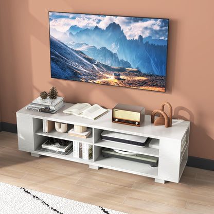 Wooden TV Stand with 8 Open Shelves for TVs up to 65 Inch Flat Screen-White