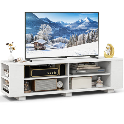 Wooden TV Stand with 8 Open Shelves for TVs up to 65 Inch Flat Screen-White