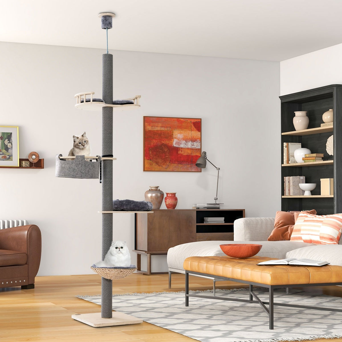 107 Inch Cat Tree Floor to Ceiling Cat Tree with 93 Inch-107 Inch Adjustable Height-Gray ...