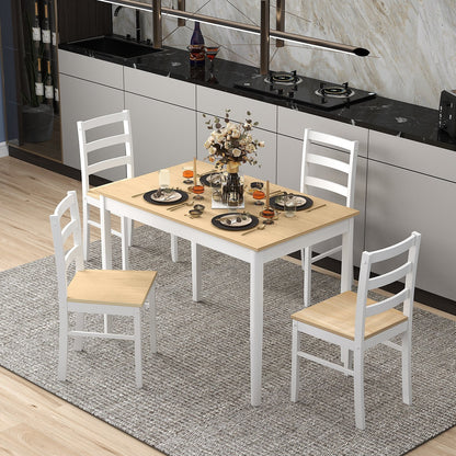 5-Piece Wooden Dining Set with Rectangular Table and 4 Chairs-Coffee and White