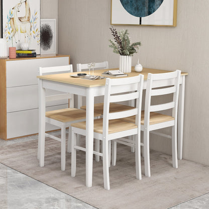 5-Piece Wooden Dining Set with Rectangular Table and 4 Chairs-Coffee and White