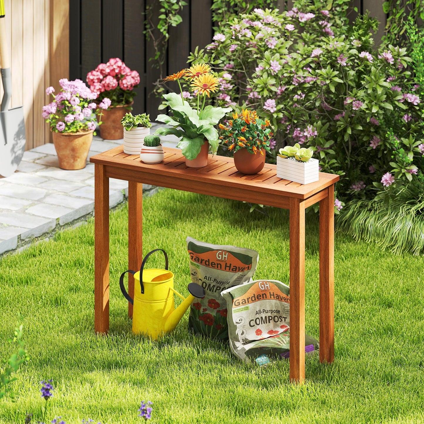 Wooden Plant Stand Outdoor Indoor Solid Wood Flower Pot Holder Display Shelf-S