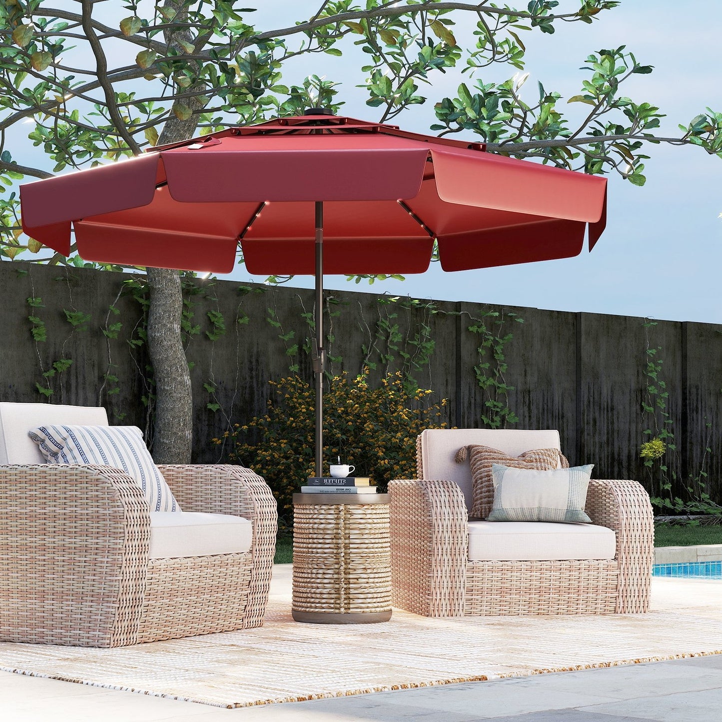10 Feet Solar Patio Umbrella with 3-Tier Vented Top-Beige
