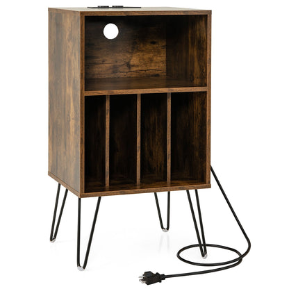 Record Player Stand with Charging Station for Living Room Bedroom-Black