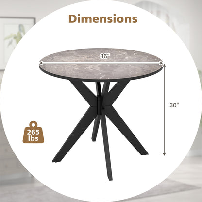 36-Inch Mid Century Modern Kitchen Table with Faux Marble Tabletop and Solid Rubber Wood Legs-Black