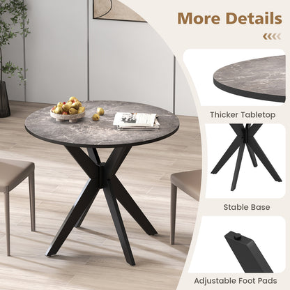 36-Inch Mid Century Modern Kitchen Table with Faux Marble Tabletop and Solid Rubber Wood Legs-Black