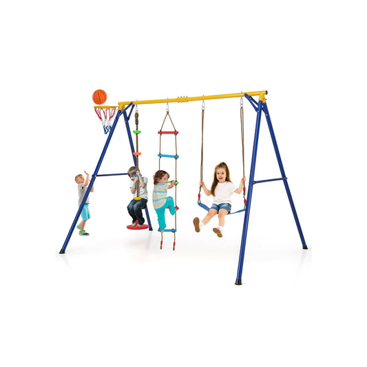 4-in-1 660 lbs Heavy Duty Swing Set for Kids Aged 3-9 Years Old-Yellow