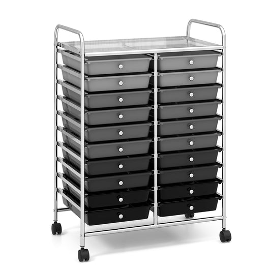 20 Drawers Rolling Storage Cart Studio Organizer-Black & Gray