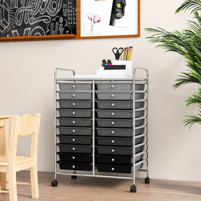 20 Drawers Rolling Storage Cart Studio Organizer-Black & Gray