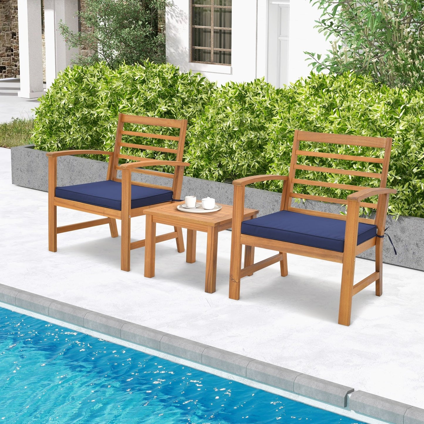 3 Pieces Outdoor Furniture Set with Soft Seat Cushions-Gray