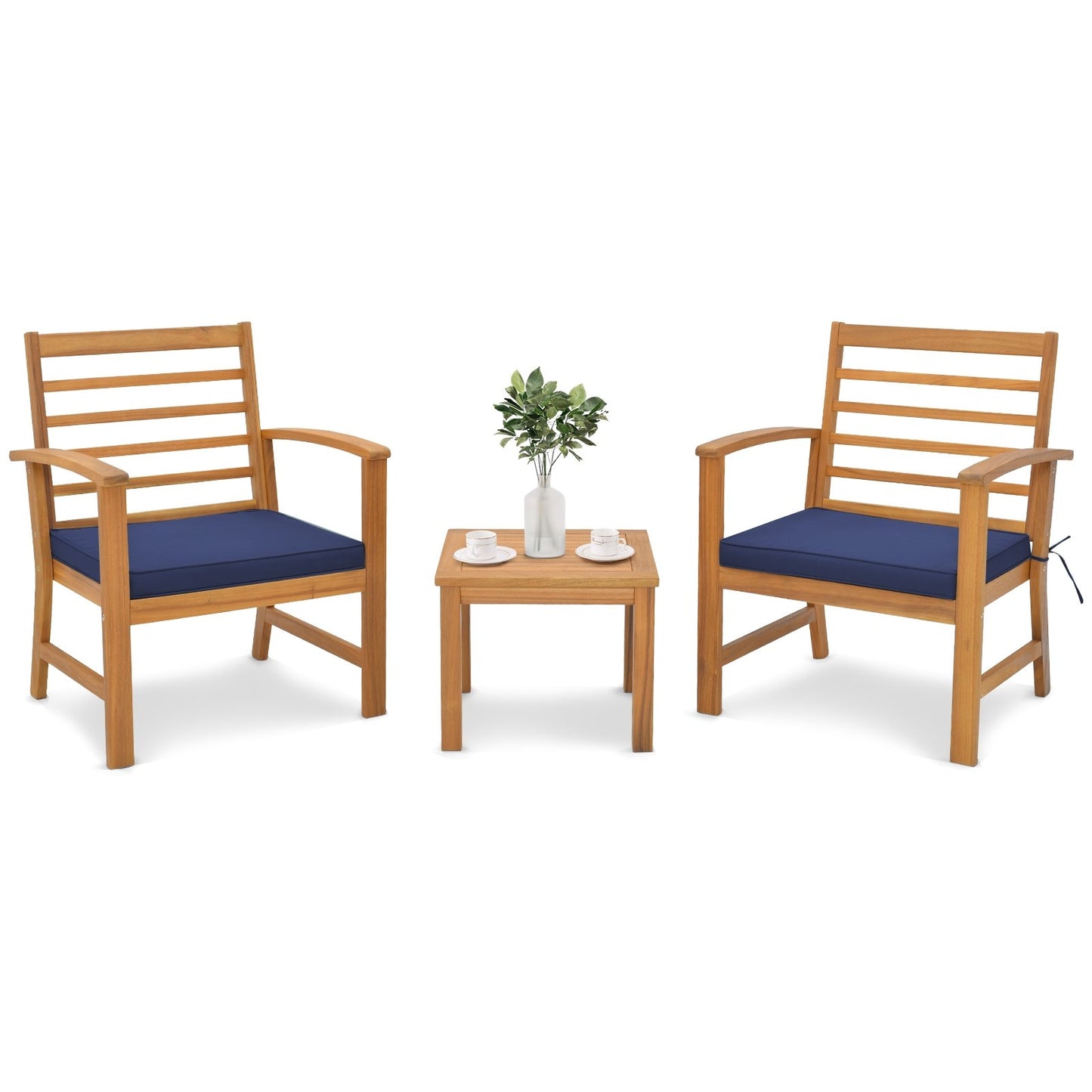 3 Pieces Outdoor Furniture Set with Soft Seat Cushions-Gray