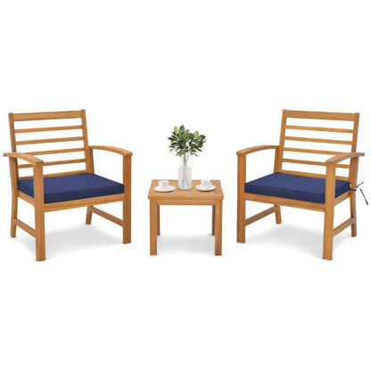 3 Pieces Outdoor Furniture Set with Soft Seat Cushions-Gray