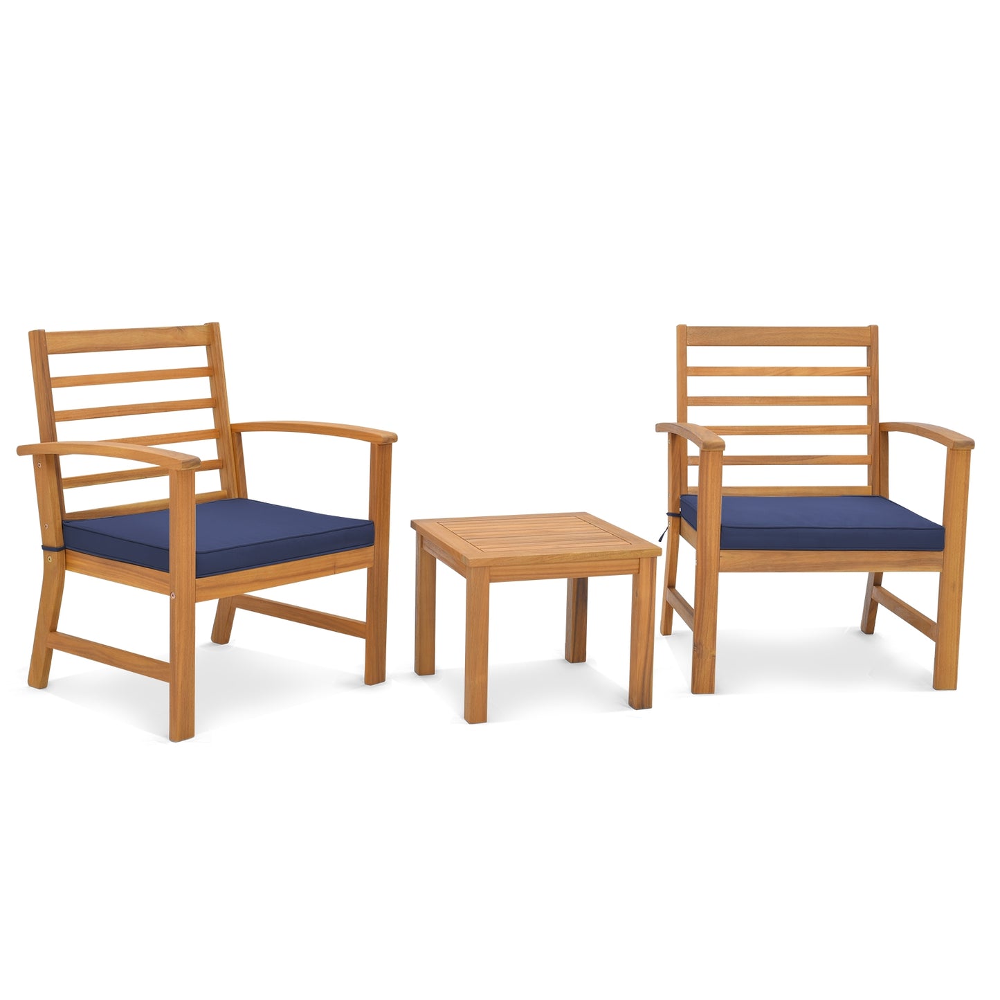 3 Pieces Outdoor Furniture Set with Soft Seat Cushions-Navy