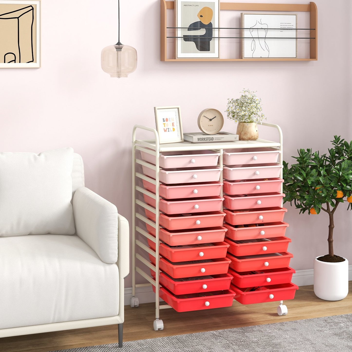 20 Drawers Rolling Storage Cart Studio Organizer-Pink