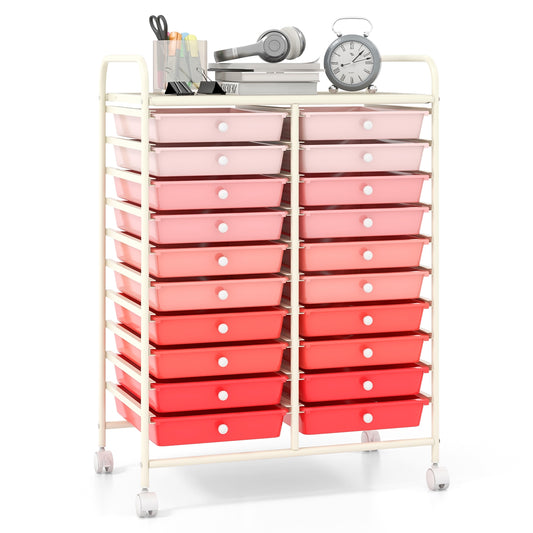 20 Drawers Rolling Storage Cart Studio Organizer-Pink