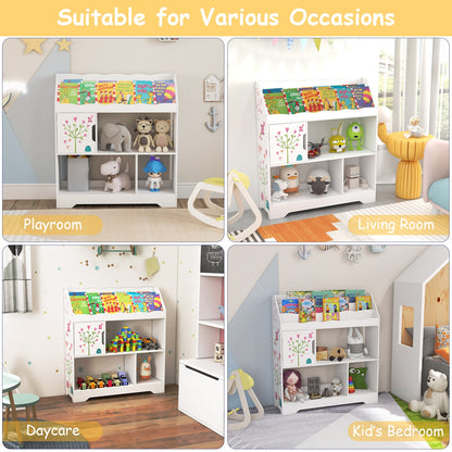 Kids Toy Storage Organizer with Book Shelf and Storage Cabinet-White