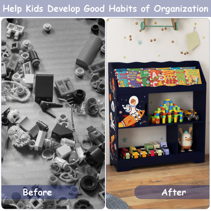 Kids Toy Storage Organizer with Book Shelf and Storage Cabinet-Navy