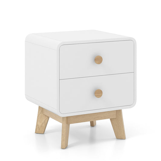 Nightstand with 2 Drawers Solid Rubber Wood Legs-White