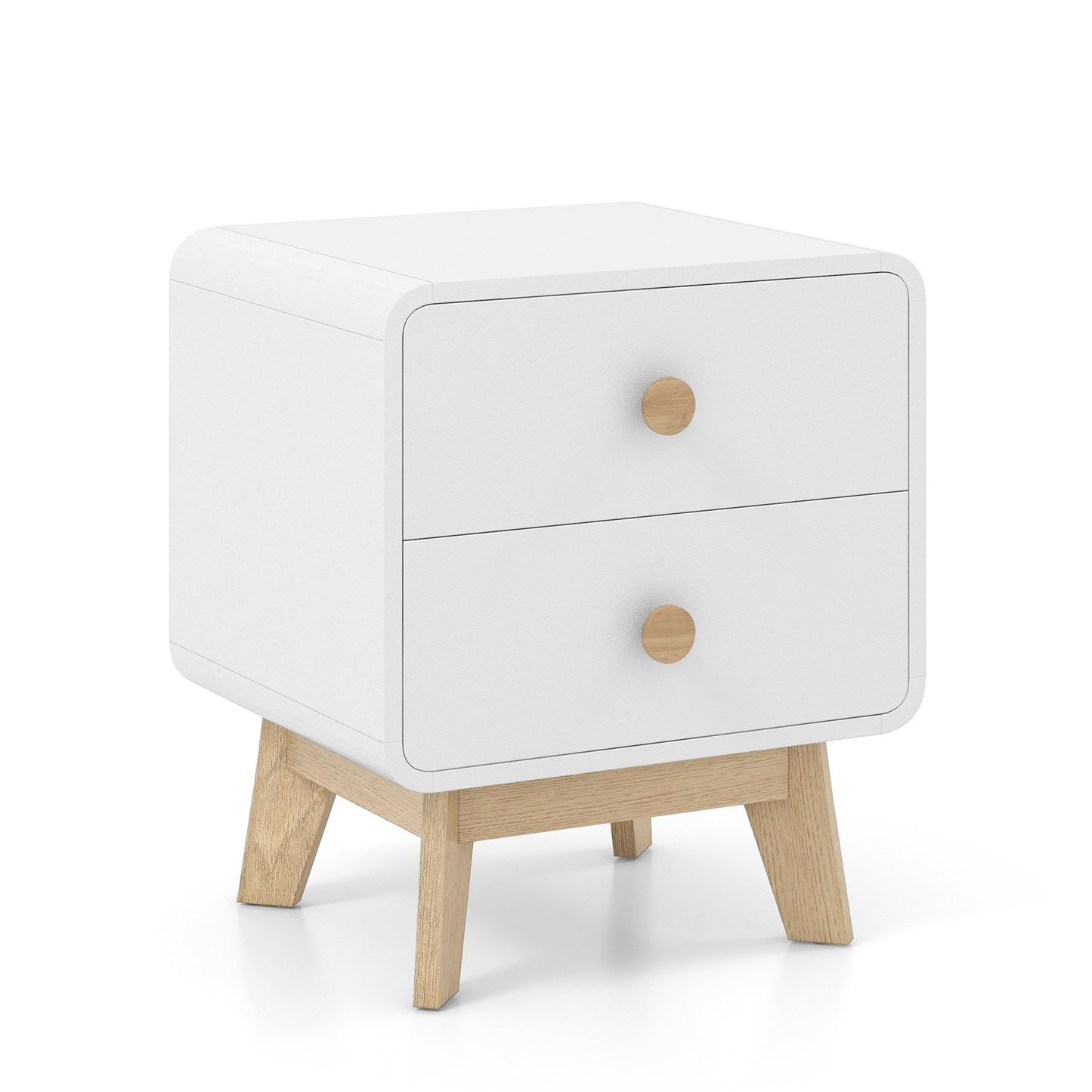 Nightstand with 2 Drawers Solid Rubber Wood Legs-Brown