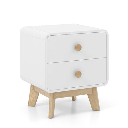 Nightstand with 2 Drawers Solid Rubber Wood Legs-White