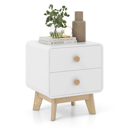 Nightstand with 2 Drawers Solid Rubber Wood Legs-White