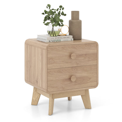 Nightstand with 2 Drawers Solid Rubber Wood Legs-Brown