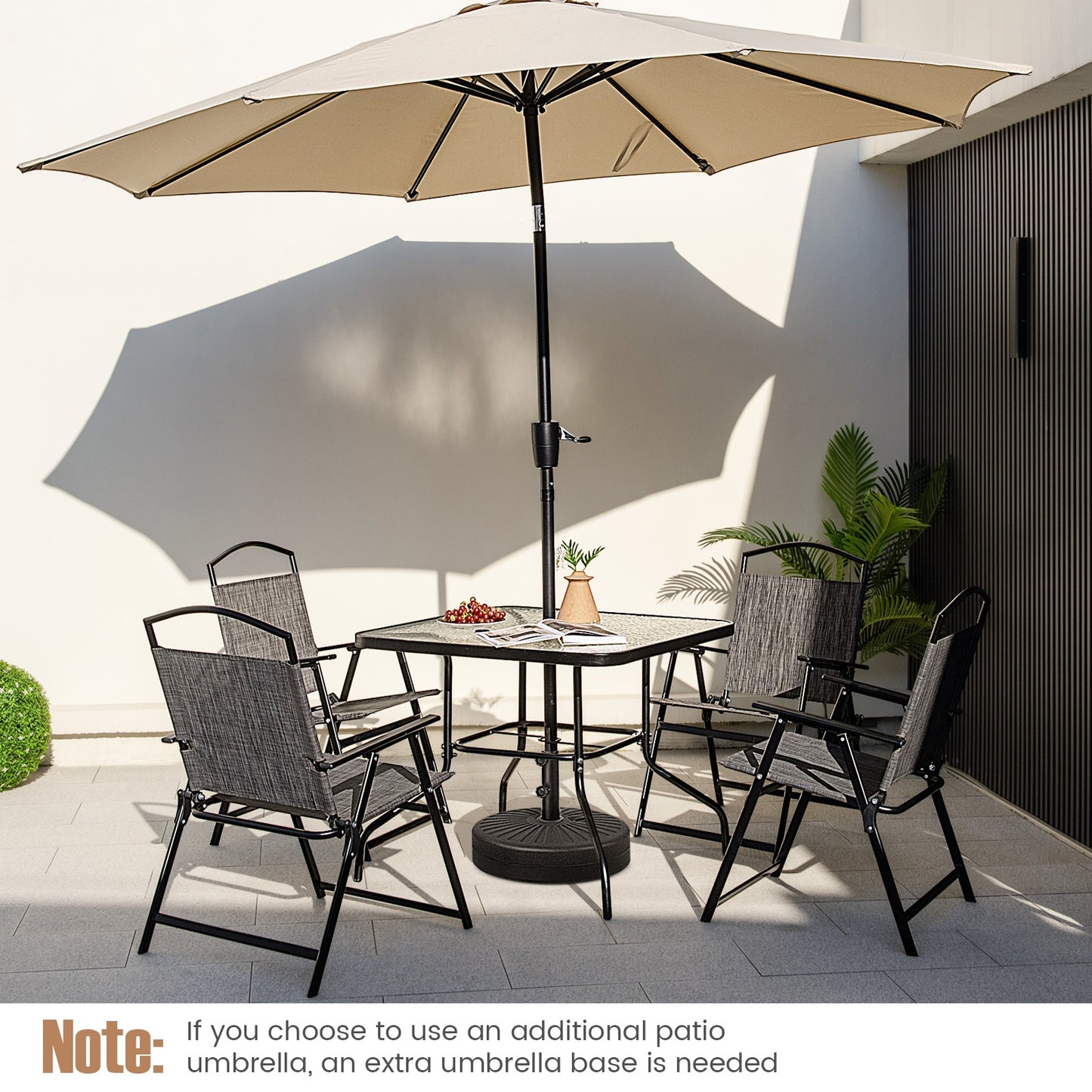 34 Inch Outdoor Dining Table Square Tempered Glass Table with 1.5 Inch Umbrella Hole-Black