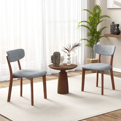 Dining Chairs Set of 2 Upholstered Mid-Back Chairs with Solid Rubber Wood Frame-Beige