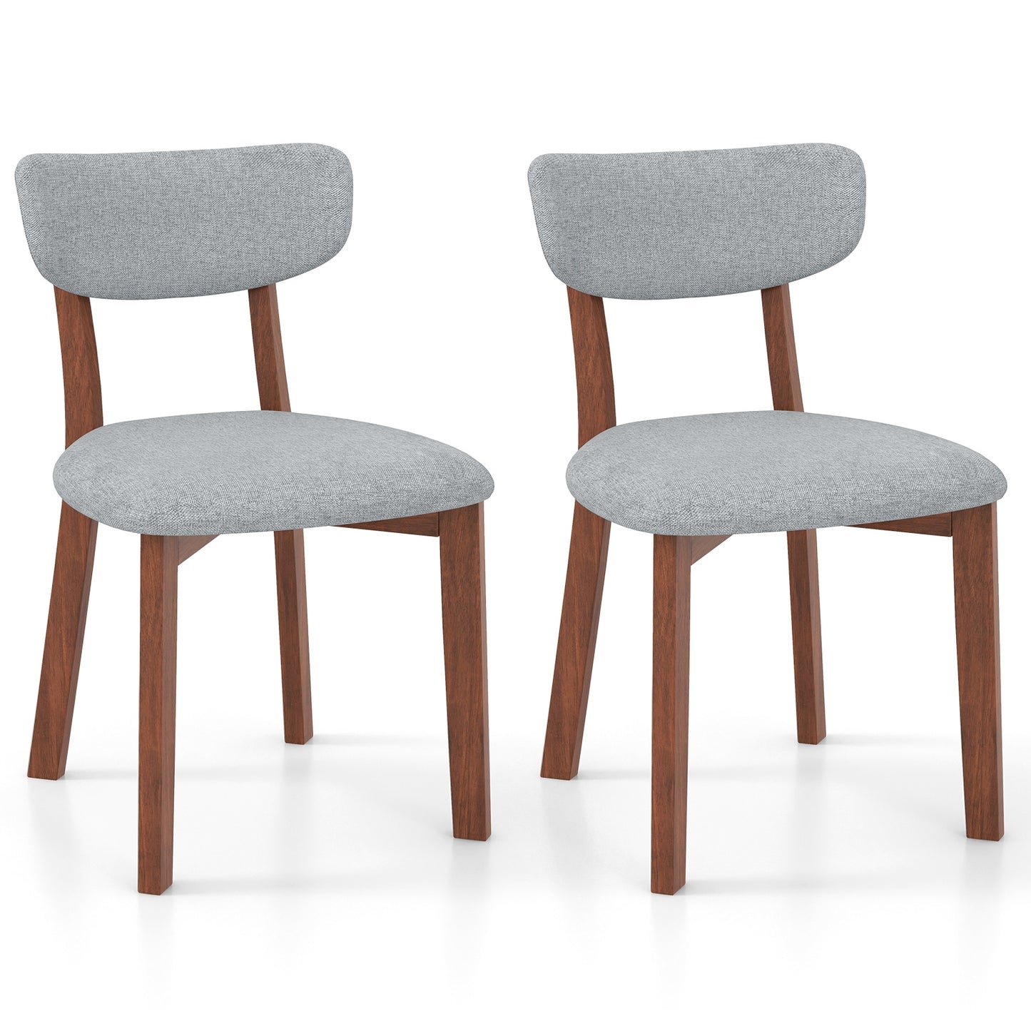 Dining Chairs Set of 2 Upholstered Mid-Back Chairs with Solid Rubber Wood Frame-Gray