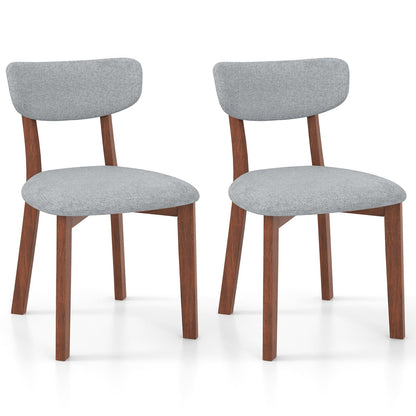Dining Chairs Set of 2 Upholstered Mid-Back Chairs with Solid Rubber Wood Frame-Beige