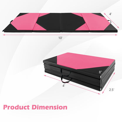 10' x 4' x 2" Folding Exercise Mat with Hook and Loop Fasteners-Black & Pink