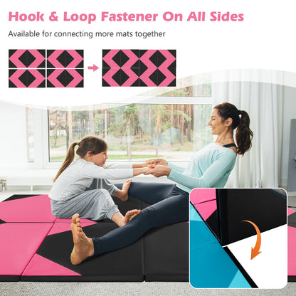 10' x 4' x 2" Folding Exercise Mat with Hook and Loop Fasteners-Black & Pink