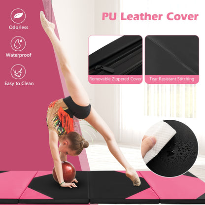 10' x 4' x 2" Folding Exercise Mat with Hook and Loop Fasteners-Black & Pink