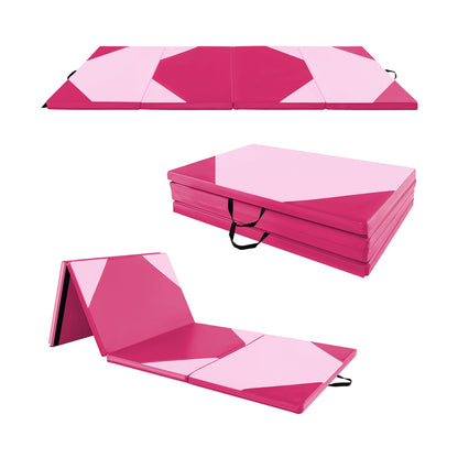 10' x 4' x 2" Folding Exercise Mat with Hook and Loop Fasteners-Hot Pink