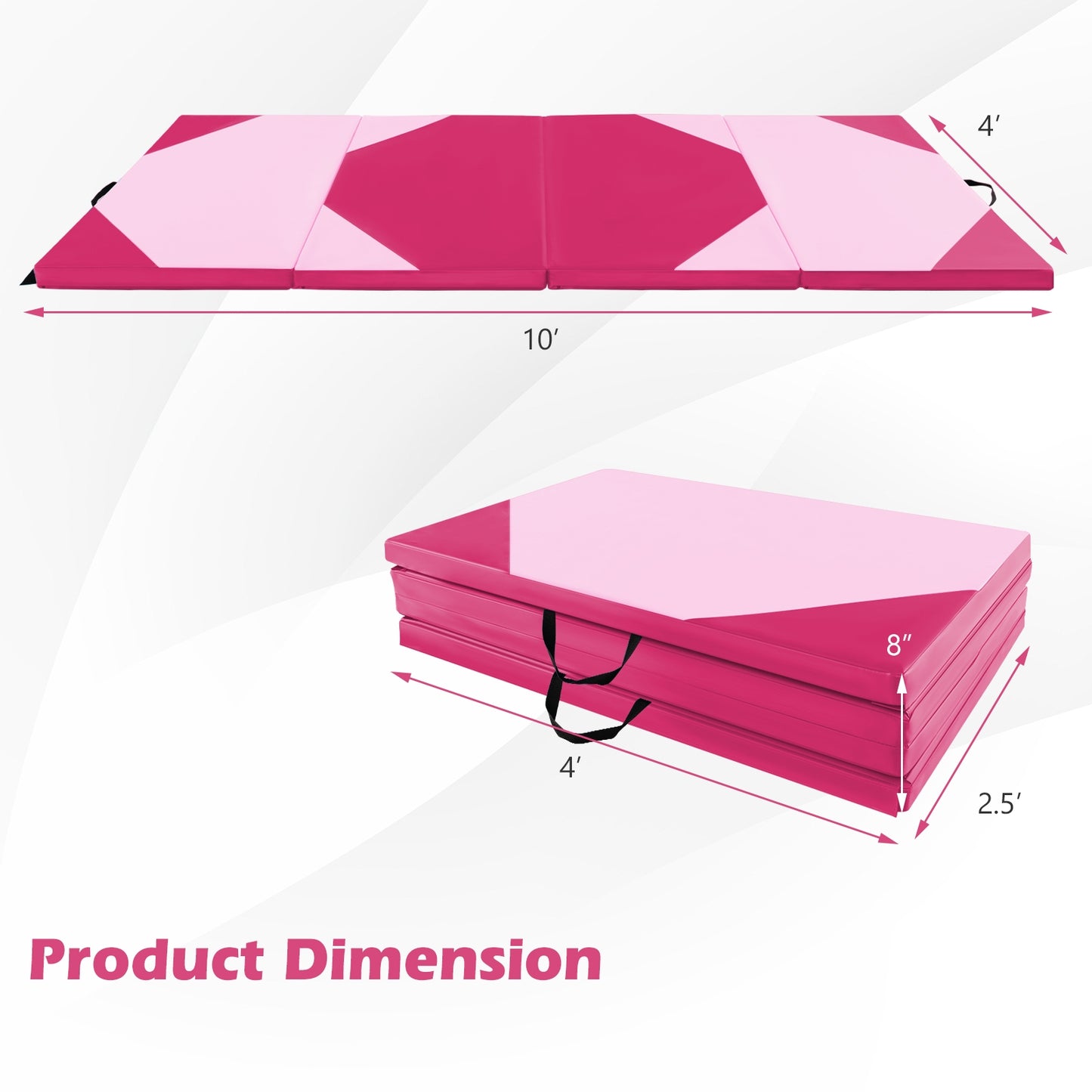 10' x 4' x 2" Folding Exercise Mat with Hook and Loop Fasteners-Hot Pink