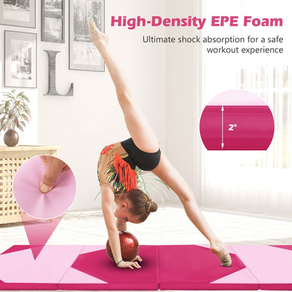 10' x 4' x 2" Folding Exercise Mat with Hook and Loop Fasteners-Hot Pink