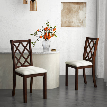 Dining Chair Set of 2 Wood Kitchen Chairs with Upholstered Seat Cushion and Rubber Wood Legs-Brown