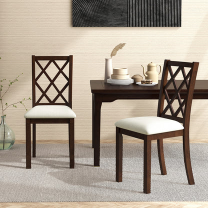 Dining Chair Set of 2 Wood Kitchen Chairs with Upholstered Seat Cushion and Rubber Wood Legs-Brown