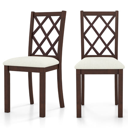 Dining Chair Set of 2 Wood Kitchen Chairs with Upholstered Seat Cushion and Rubber Wood Legs-Brown