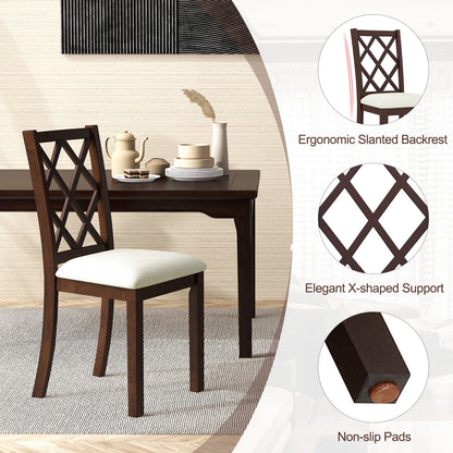 Dining Chair Set of 2 Wood Kitchen Chairs with Upholstered Seat Cushion and Rubber Wood Legs-Brown