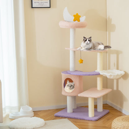 Multi-level Cat Tower with Sisal Covered Scratching Posts-S