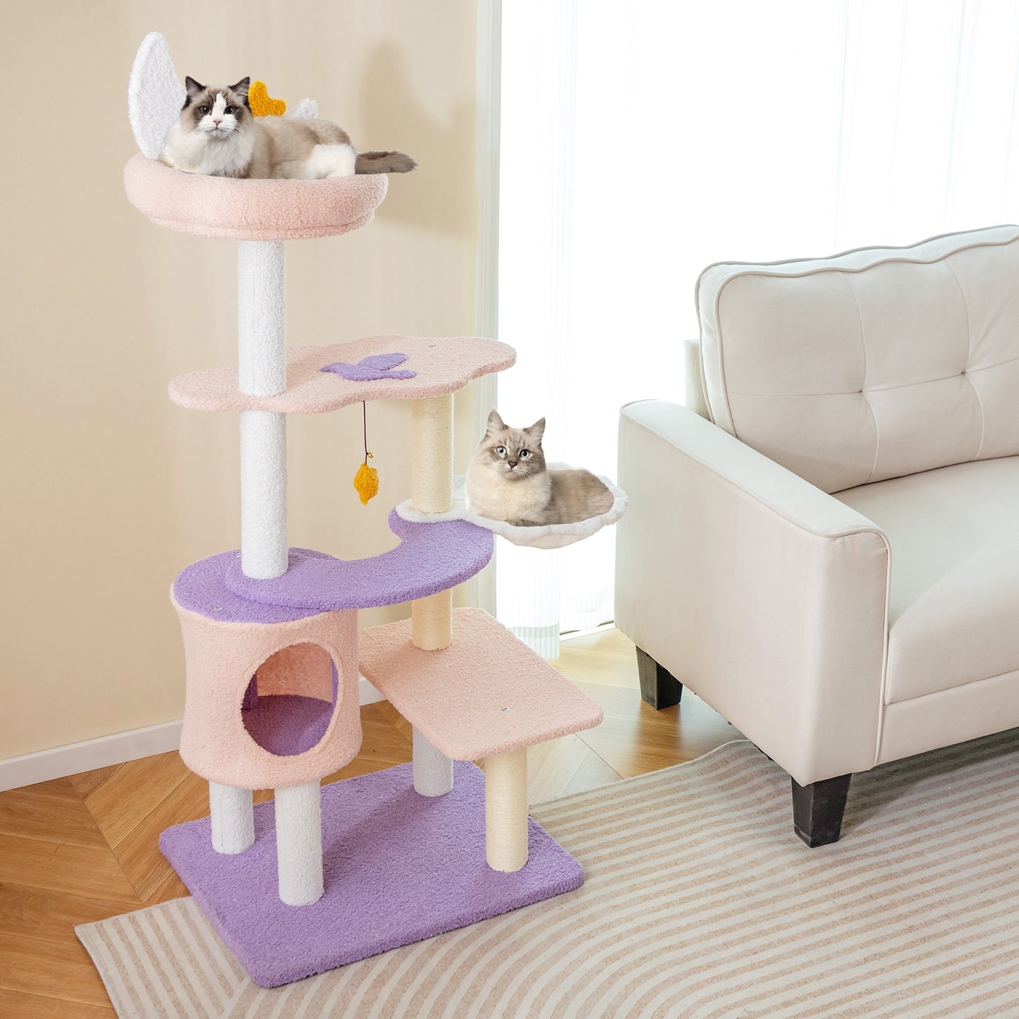 Multi-level Cat Tower with Sisal Covered Scratching Posts-S