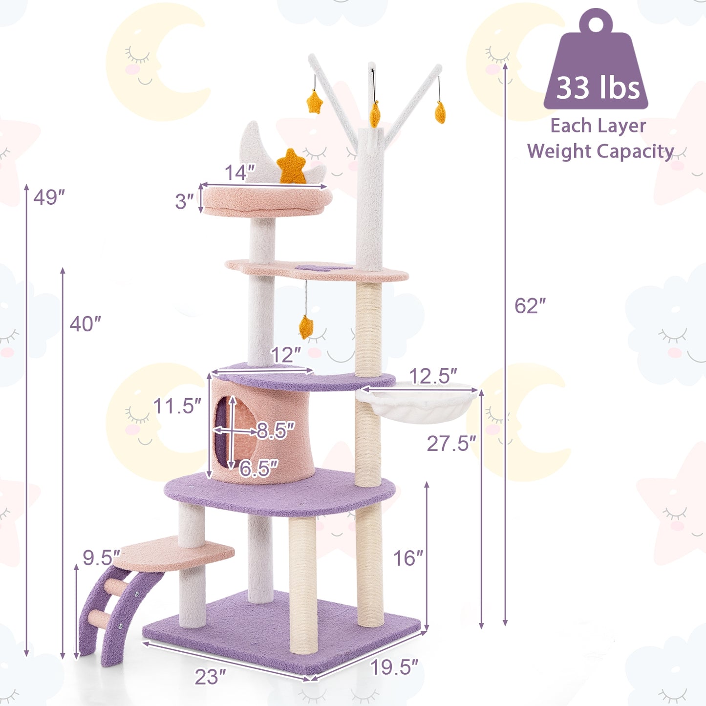 Multi-level Cat Tower with Sisal Covered Scratching Posts-M