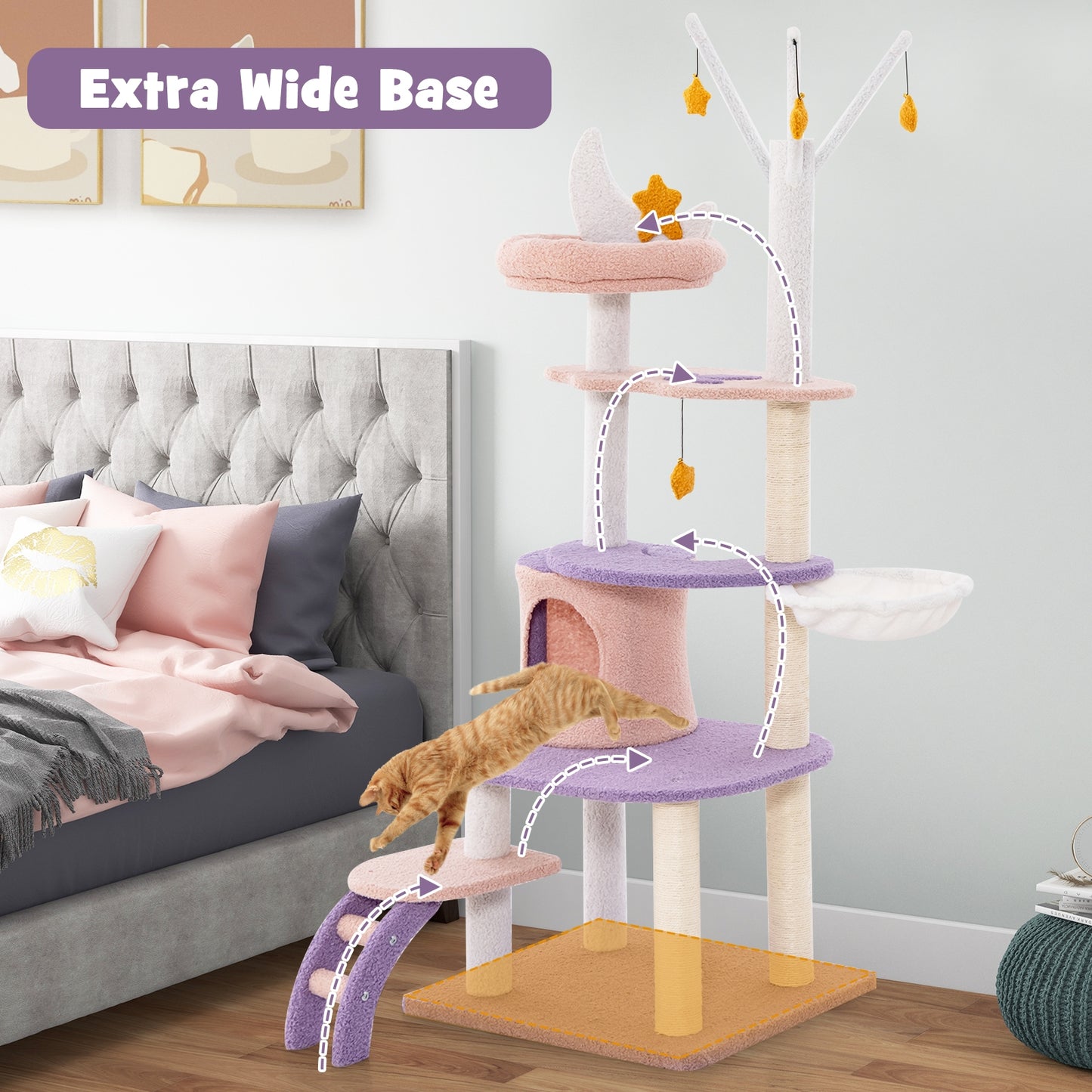 Multi-level Cat Tower with Sisal Covered Scratching Posts-M