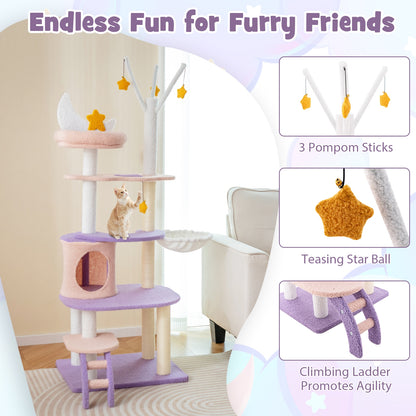 Multi-level Cat Tower with Sisal Covered Scratching Posts-M