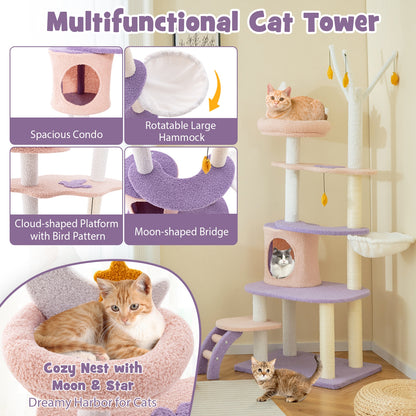 Multi-level Cat Tower with Sisal Covered Scratching Posts-M