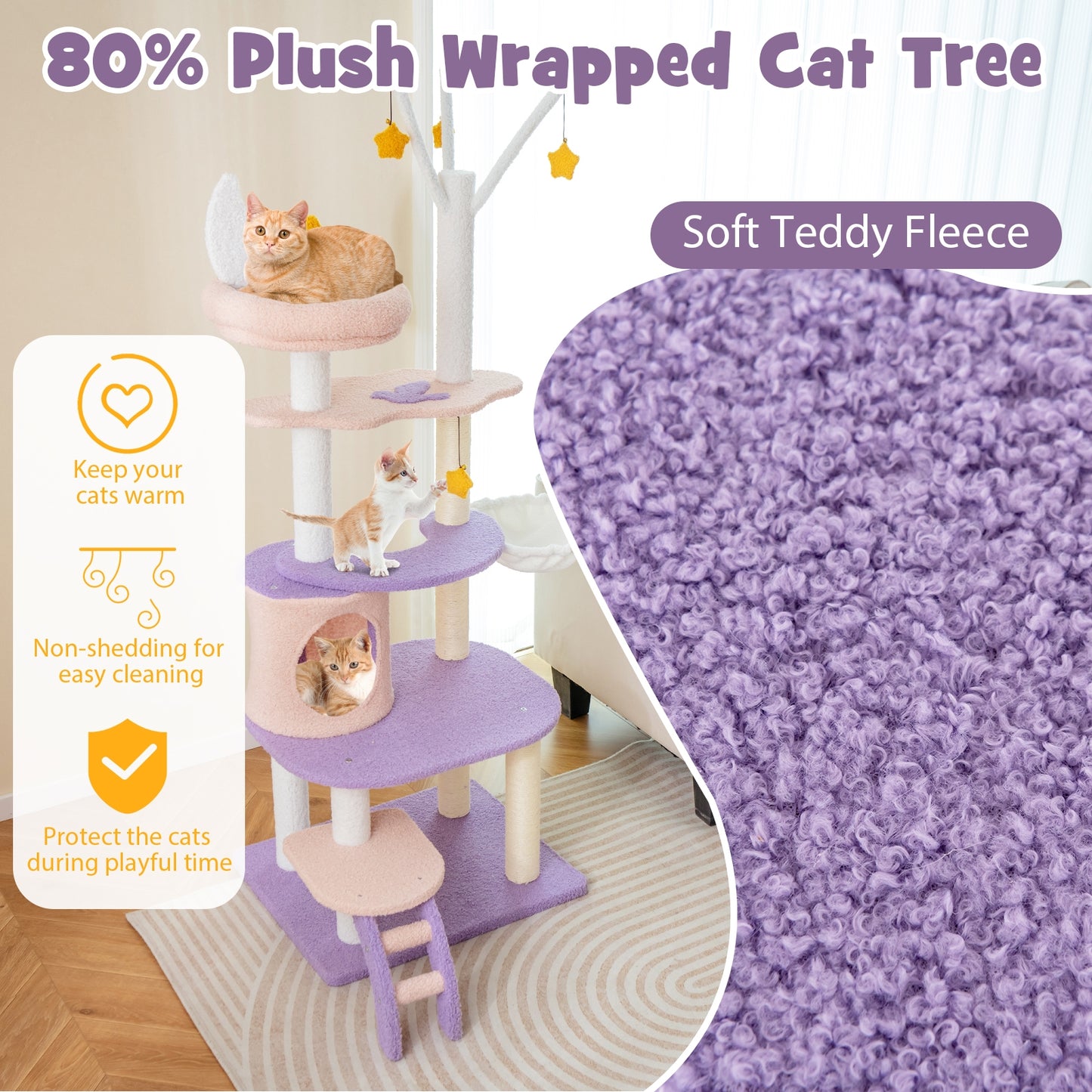 Multi-level Cat Tower with Sisal Covered Scratching Posts-M
