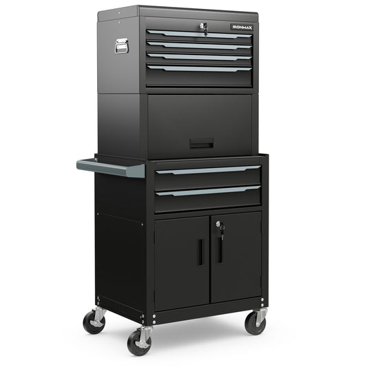 3-in-1 6-Drawer Rolling Tool Chest Storage Cabinet with Universal Wheels and Hooks-Black